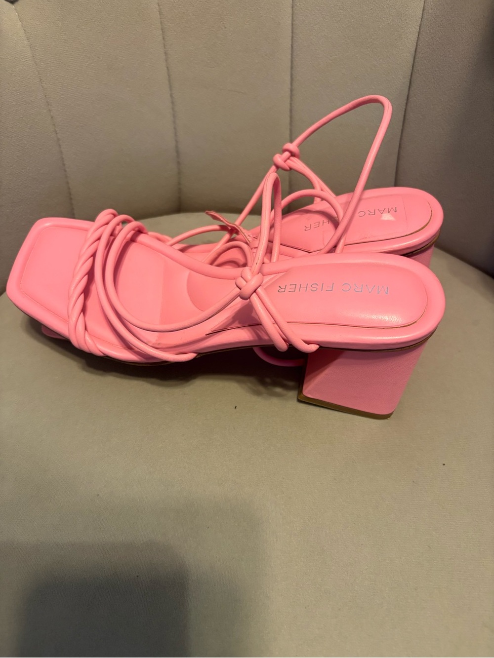 Marc Fisher Bubblegum Pink Twisted Strap Block Heel Sandals - Picture 4 of 6
